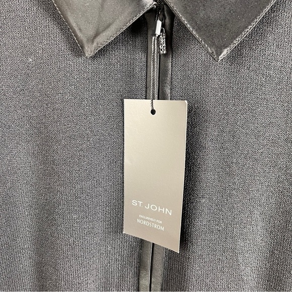 ST.JOHN ESSENTIALS for Nordstrom Black Zipper Front Santana Knit Sweater. Large - Picture 2 of 7